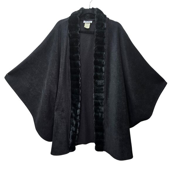 Anthony Richards Faux Fur Poncho Womens OS Black Mob Wife Old Money Fleece Boho - Picture 1 of 10